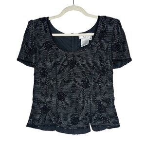 Vintage 90s Silk Beaded Top Cropped Fully Lined Size Medium